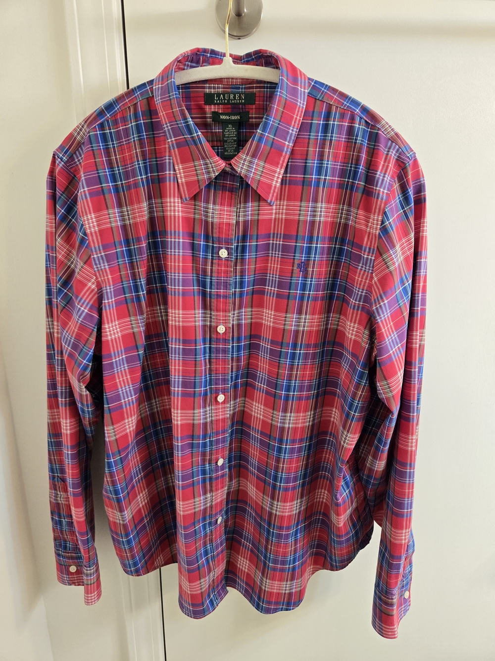 Lauren Ralph Lauren Women's XL Red Plaid Non-Iron Button Up Blouse